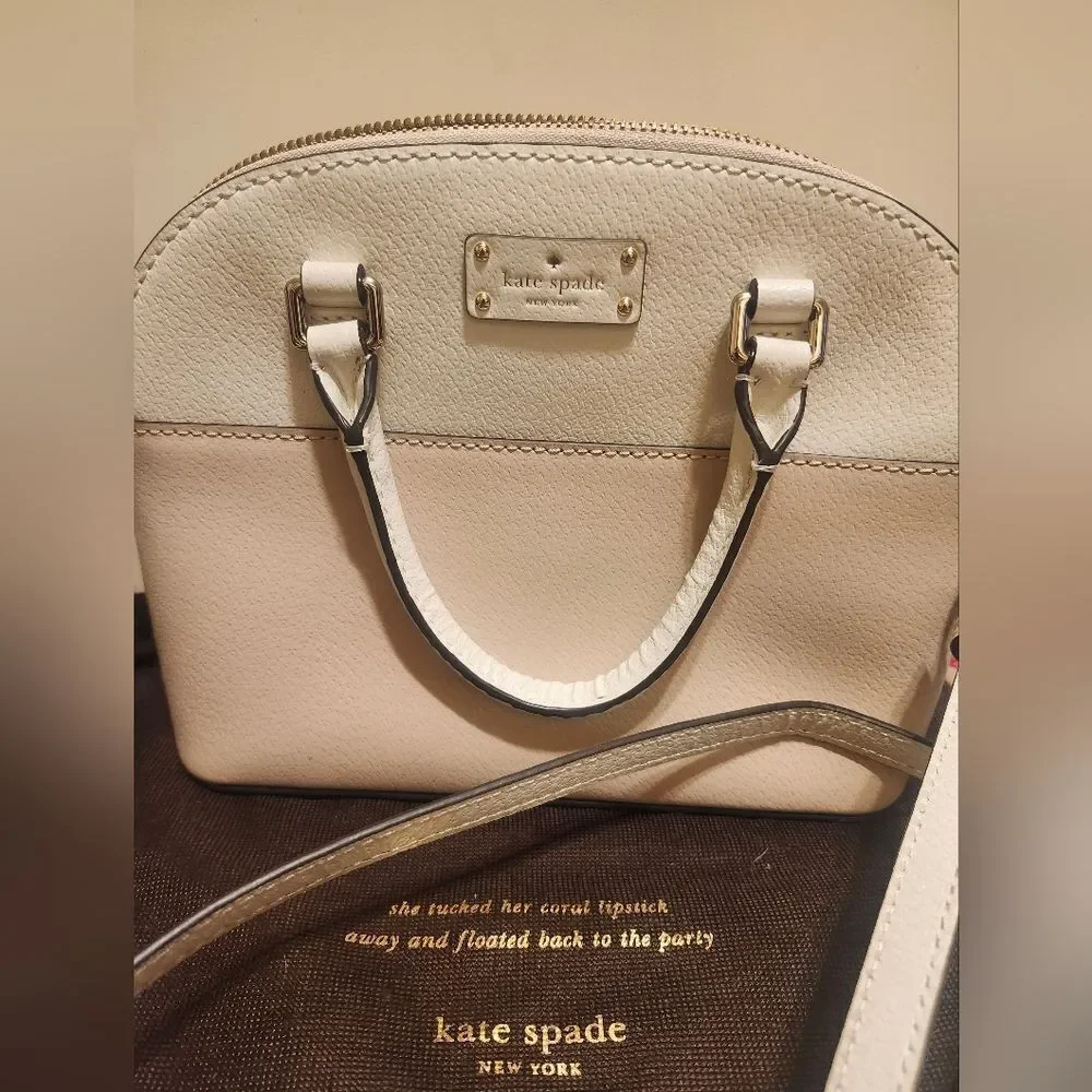 Kate Spade NY White/Nude Leather Domed Satchel/Crossbody Bag Ret.$330 w/Dustbag